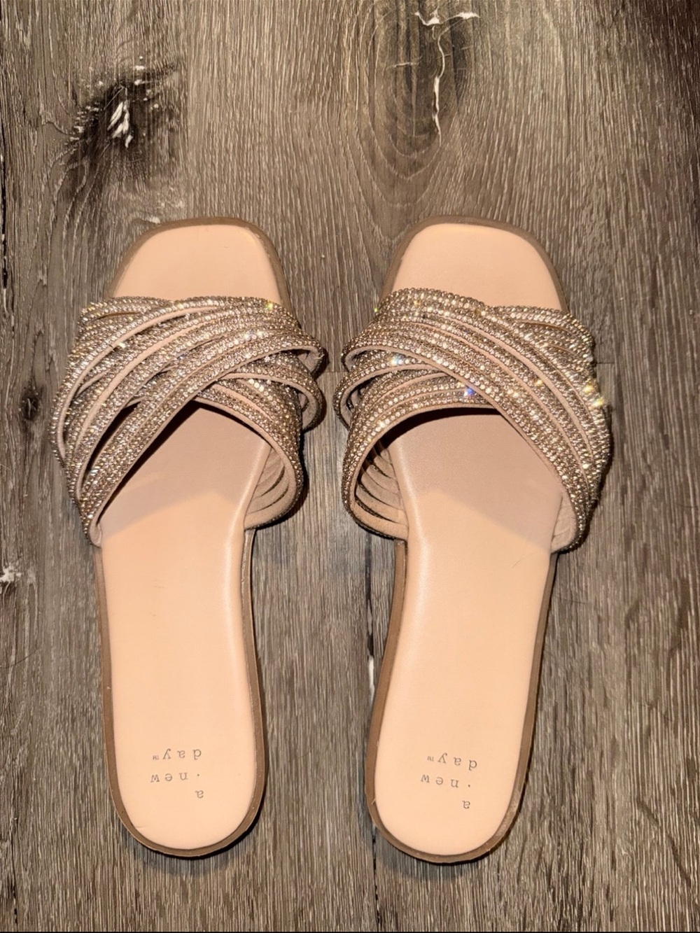 a new day Nude Rhinestone Crossover Slide Sandals